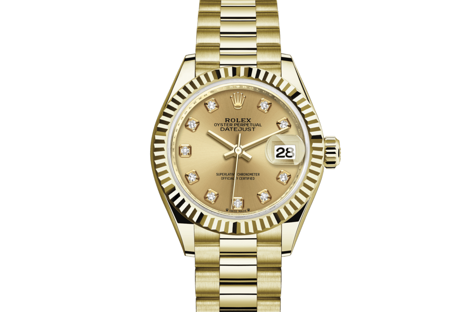 Rolex Lady-Datejust | Lady-Datejust | Coloured dial | Champagne-colour dial | The Fluted Bezel | 18 ct yellow gold | Women Watch | Rolex Official Retailer - THE TIME PLACE SG