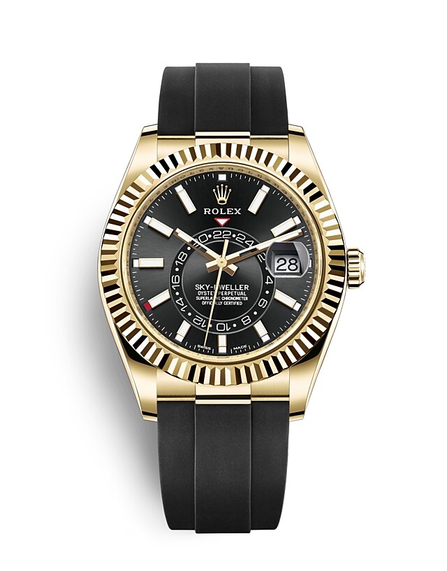 Rolex Sky-Dweller | Sky-Dweller | Dark dial | Bright black dial | The Fluted Bezel | 18 ct yellow gold | Men Watch | Rolex Official Retailer - THE TIME PLACE SG