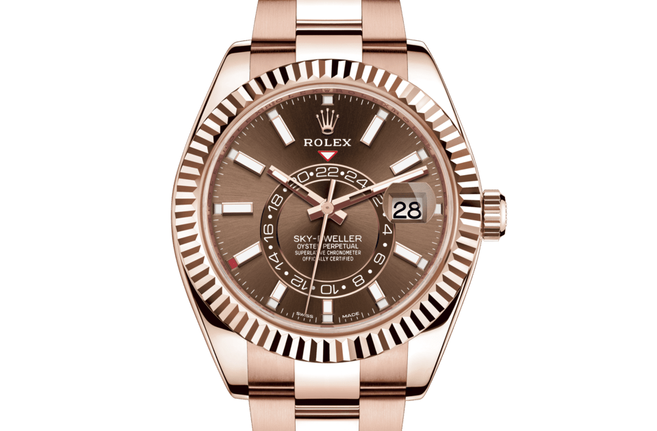 Rolex Sky-Dweller | Sky-Dweller | Coloured dial | Chocolate Dial | The Fluted Bezel | 18 ct Everose gold | Men Watch | Rolex Official Retailer - THE TIME PLACE SG