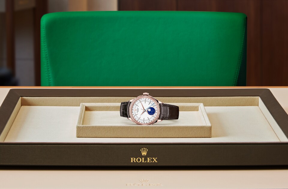 Rolex Cellini | Cellini Moonphase | Light dial | White dial | Domed and Fluted Bezel | 18 ct Everose gold | Men Watch | Rolex Official Retailer - THE TIME PLACE SG