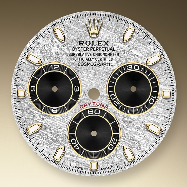 Rolex Cosmograph Daytona | Cosmograph Daytona | Light dial | Meteorite and black dial | The tachymetric scale | 18 ct yellow gold | Men Watch | Rolex Official Retailer - THE TIME PLACE SG
