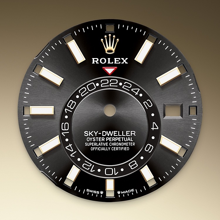 Rolex Sky-Dweller | Sky-Dweller | Dark dial | Bright black dial | The Fluted Bezel | Yellow Rolesor | Men Watch | Rolex Official Retailer - THE TIME PLACE SG