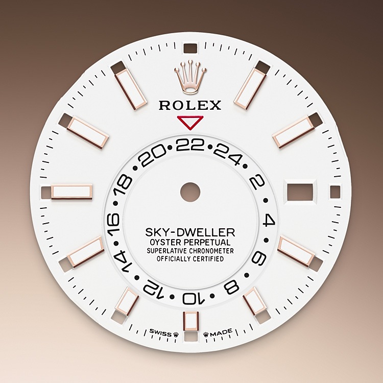 Rolex Sky-Dweller | Sky-Dweller | Light dial | The Oysterflex Bracelet | 18 ct Everose gold | Intense white dial | Men Watch | Rolex Official Retailer - THE TIME PLACE SG