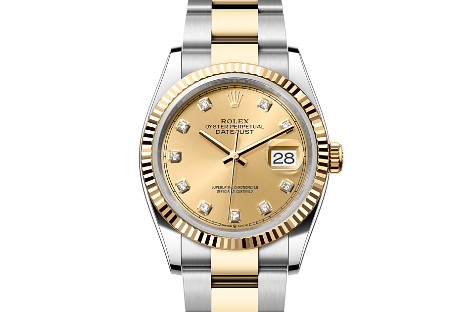 Rolex Datejust | Datejust 36 | Gem-set dial | Champagne-colour dial | Fluted bezel | Yellow Rolesor | Women Watch | Rolex Official Retailer - THE TIME PLACE SG
