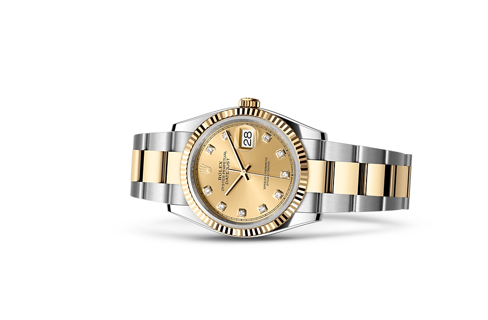 Rolex Datejust | Datejust 36 | Gem-set dial | Champagne-colour dial | Fluted bezel | Yellow Rolesor | Women Watch | Rolex Official Retailer - THE TIME PLACE SG