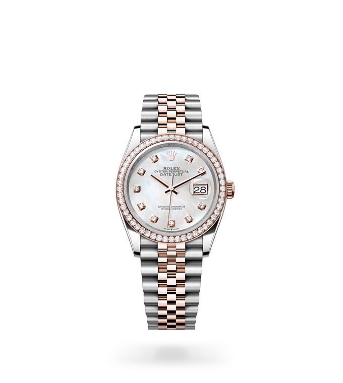 Rolex Datejust | Datejust 36 | Light dial | Mother-of-Pearl Dial | Diamond-set bezel | Everose Rolesor | Women Watch | Rolex Official Retailer - THE TIME PLACE SG