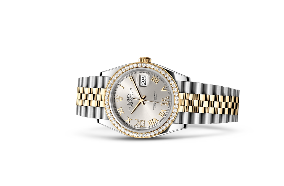 Rolex Datejust | Datejust 36 | Light dial | Silver dial | Diamond-set bezel | Yellow Rolesor | Women Watch | Rolex Official Retailer - THE TIME PLACE SG