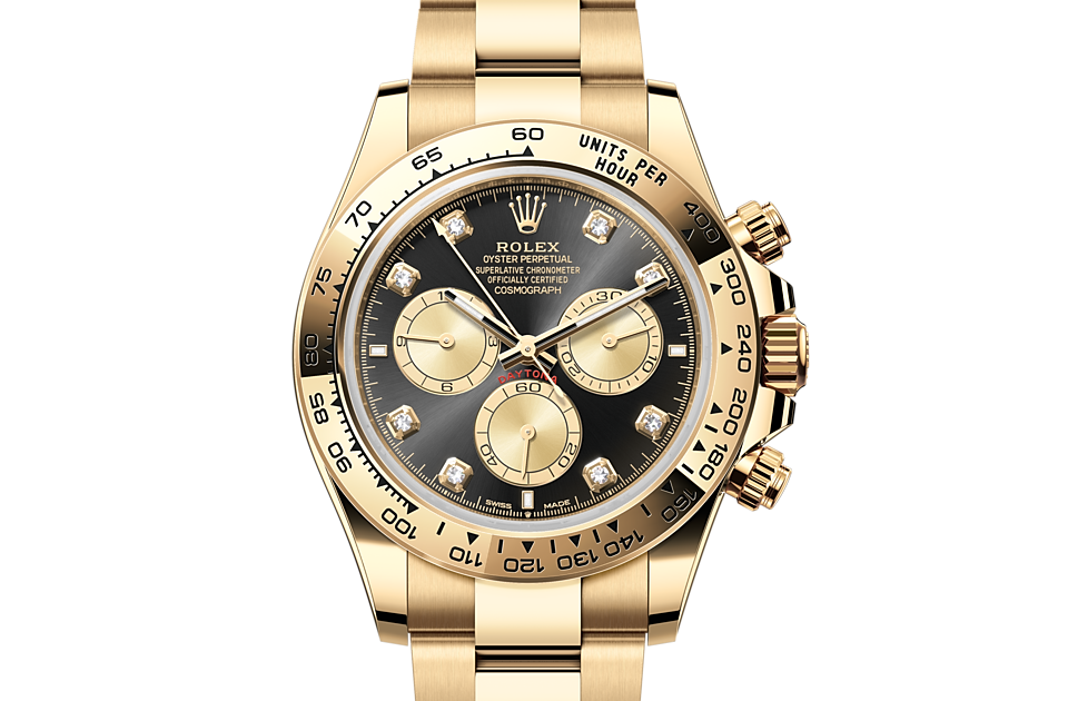 Rolex Cosmograph Daytona | Cosmograph Daytona | Gem-set dial | Bright black and golden dial | The tachymetric scale | 18 ct yellow gold | Men Watch | Rolex Official Retailer - THE TIME PLACE SG