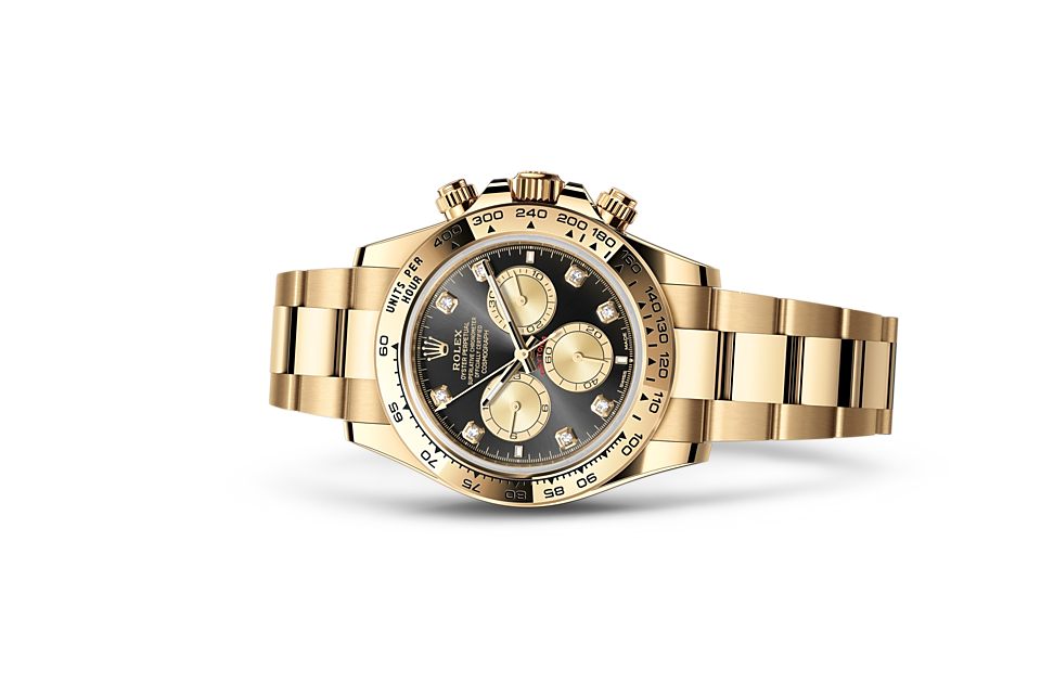 Rolex Cosmograph Daytona | Cosmograph Daytona | Gem-set dial | Bright black and golden dial | The tachymetric scale | 18 ct yellow gold | Men Watch | Rolex Official Retailer - THE TIME PLACE SG
