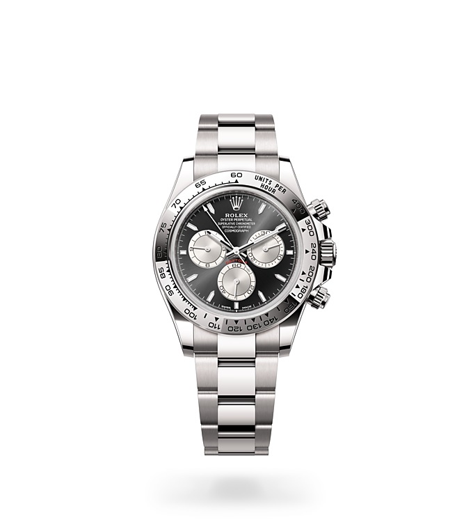 Rolex Cosmograph Daytona | Cosmograph Daytona | Dark dial | The tachymetric scale | Bright black and steel dial | 18 ct white gold | Men Watch | Rolex Official Retailer - THE TIME PLACE SG