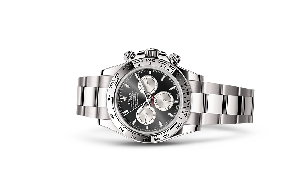 Rolex Cosmograph Daytona | Cosmograph Daytona | Dark dial | The tachymetric scale | Bright black and steel dial | 18 ct white gold | Men Watch | Rolex Official Retailer - THE TIME PLACE SG