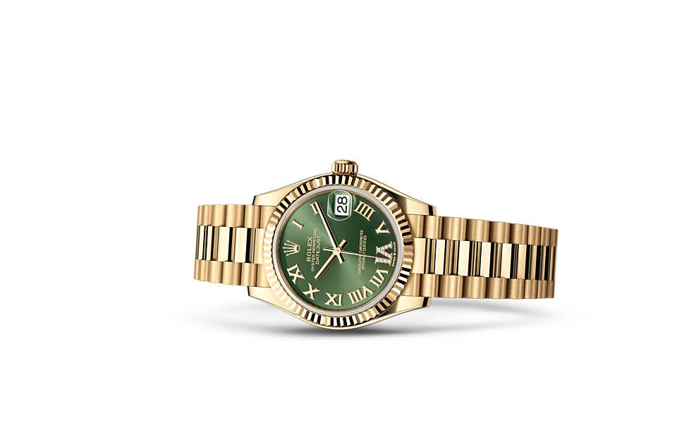 Rolex Datejust | Datejust 31 | Gem-set dial | Olive-Green Dial | Fluted bezel | 18 ct yellow gold | Women Watch | Rolex Official Retailer - THE TIME PLACE SG