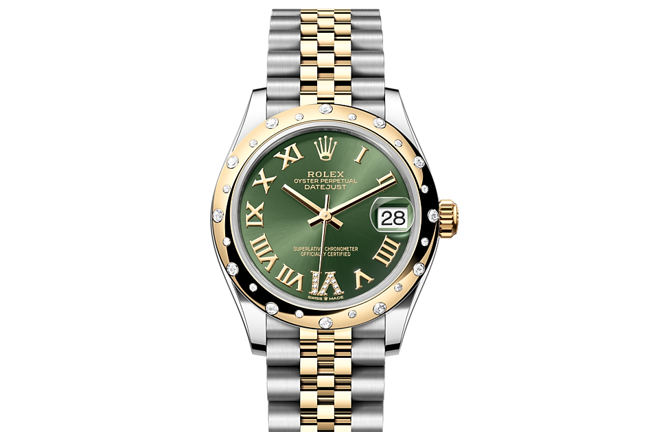 Rolex Datejust | Datejust 31 | Gem-set dial | Olive-Green Dial | Diamond-set bezel | Yellow Rolesor | Women Watch | Rolex Official Retailer - THE TIME PLACE SG