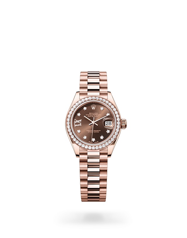Rolex Lady-Datejust | Lady-Datejust | Coloured dial | Chocolate Dial | Diamond-set bezel | 18 ct Everose gold | Women Watch | Rolex Official Retailer - THE TIME PLACE SG