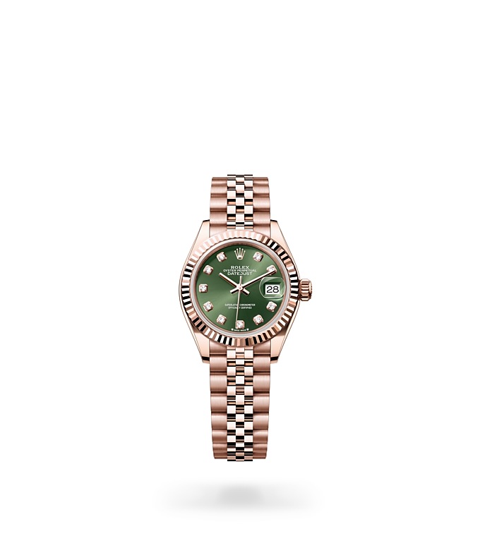 Rolex Lady-Datejust | Lady-Datejust | Gem-set dial | Olive-Green Dial | Fluted bezel | 18 ct Everose gold | Women Watch | Rolex Official Retailer - THE TIME PLACE SG
