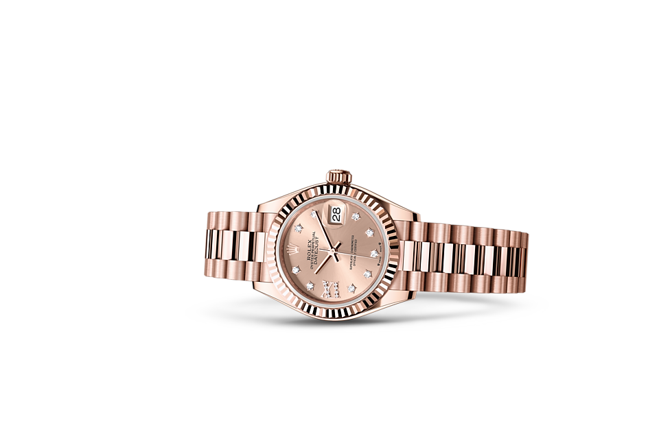 Rolex Lady-Datejust | Lady-Datejust | Gem-set dial | Rosé-colour dial | Fluted bezel | 18 ct Everose gold | Women Watch | Rolex Official Retailer - THE TIME PLACE SG