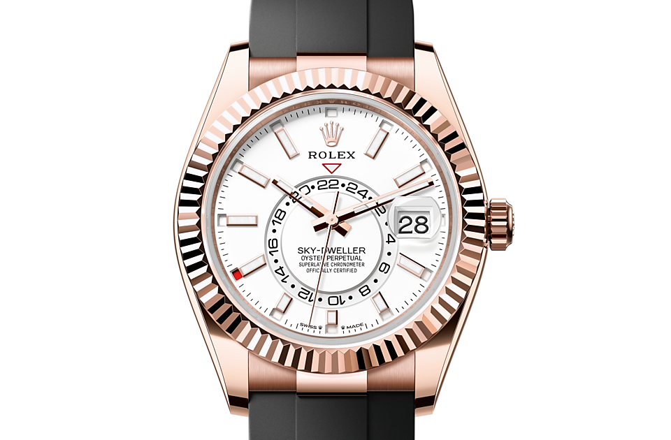 Rolex Sky-Dweller | Sky-Dweller | Light dial | The Oysterflex Bracelet | 18 ct Everose gold | Intense white dial | Men Watch | Rolex Official Retailer - THE TIME PLACE SG