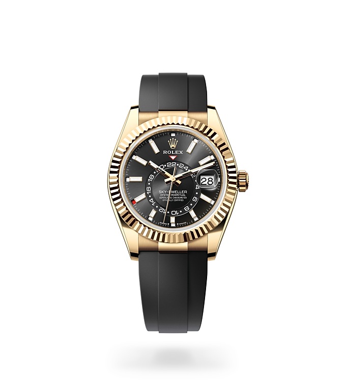 Rolex Sky-Dweller | Sky-Dweller | Dark dial | The Oysterflex Bracelet | 18 ct yellow gold | Bright black dial | Men Watch | Rolex Official Retailer - THE TIME PLACE SG