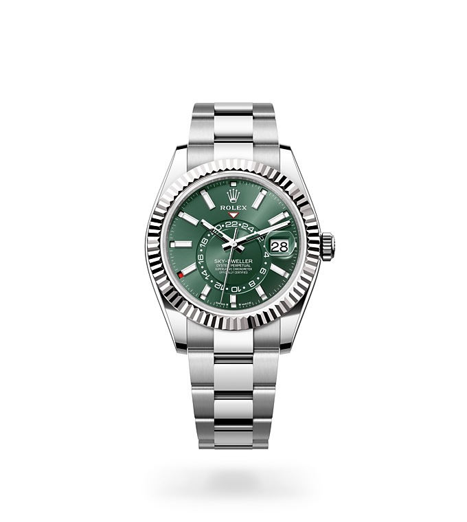 Rolex Sky-Dweller | Sky-Dweller | Coloured dial | Mint green dial | The Fluted Bezel | White Rolesor | Men Watch | Rolex Official Retailer - THE TIME PLACE SG