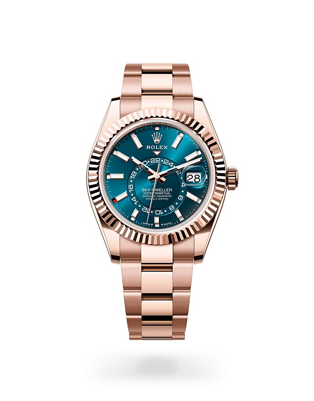 Rolex Sky-Dweller | Sky-Dweller | Coloured dial | Blue-green dial | The Fluted Bezel | 18 ct Everose gold | Men Watch | Rolex Official Retailer - THE TIME PLACE SG