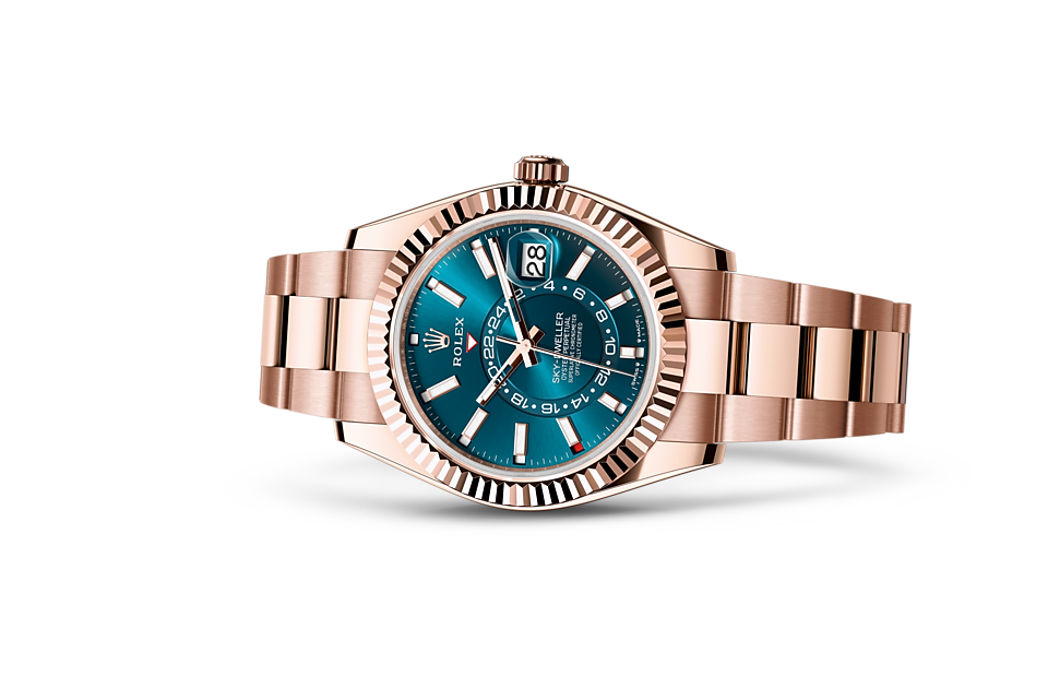 Rolex Sky-Dweller | Sky-Dweller | Coloured dial | Blue-green dial | The Fluted Bezel | 18 ct Everose gold | Men Watch | Rolex Official Retailer - THE TIME PLACE SG