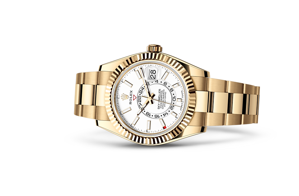 Rolex Sky-Dweller | Sky-Dweller | Light dial | Intense white dial | The Fluted Bezel | 18 ct yellow gold | Men Watch | Rolex Official Retailer - THE TIME PLACE SG
